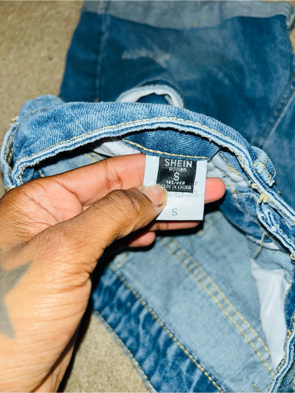 SHEIN Blue High-Rise Distressed Denim Shorts - Picture 6 of 7